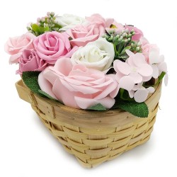 cesta de flores de jabón rosas