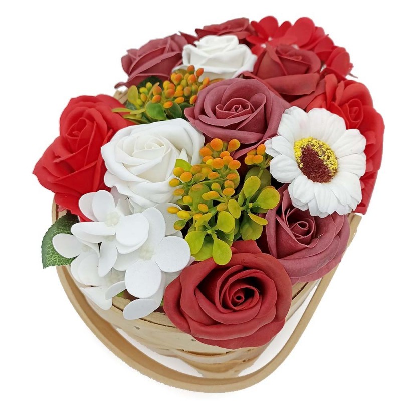 cesta romantica de flores de jabon