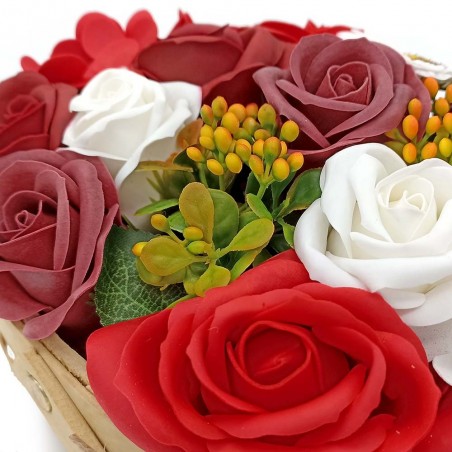 rosas de jabon rojas y blancas cesta romantica de regalo y regalo de navidad