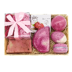 Cesta regalo jabones artesanos rosa