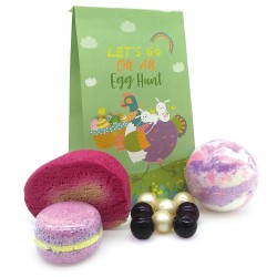 Bolsa verde regalo de Pascua con productos baño