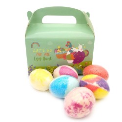 Regalo especial Pascua. Caja Picnic con huevos de baño, diferentes olores y colores